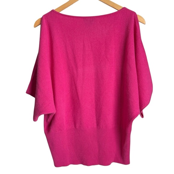 Lord & Taylor 100% Cashmere Sweater Medium Hot Pink Short Sleeve Cold Shoulder - Picture 2 of 5